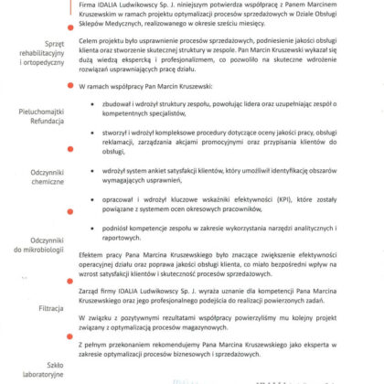 referencja od firmy IDALIA