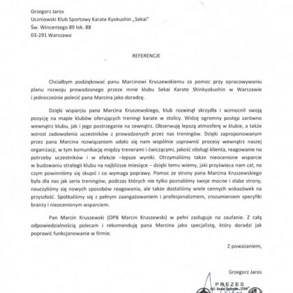 Referencja od SekAI Karate Shinkyokushin