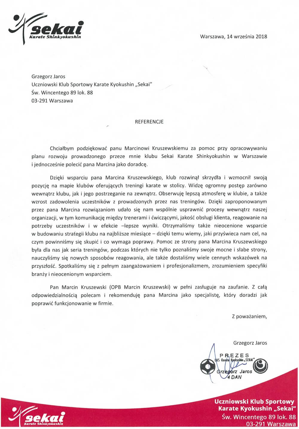 Referencja od SekAI Karate Shinkyokushin